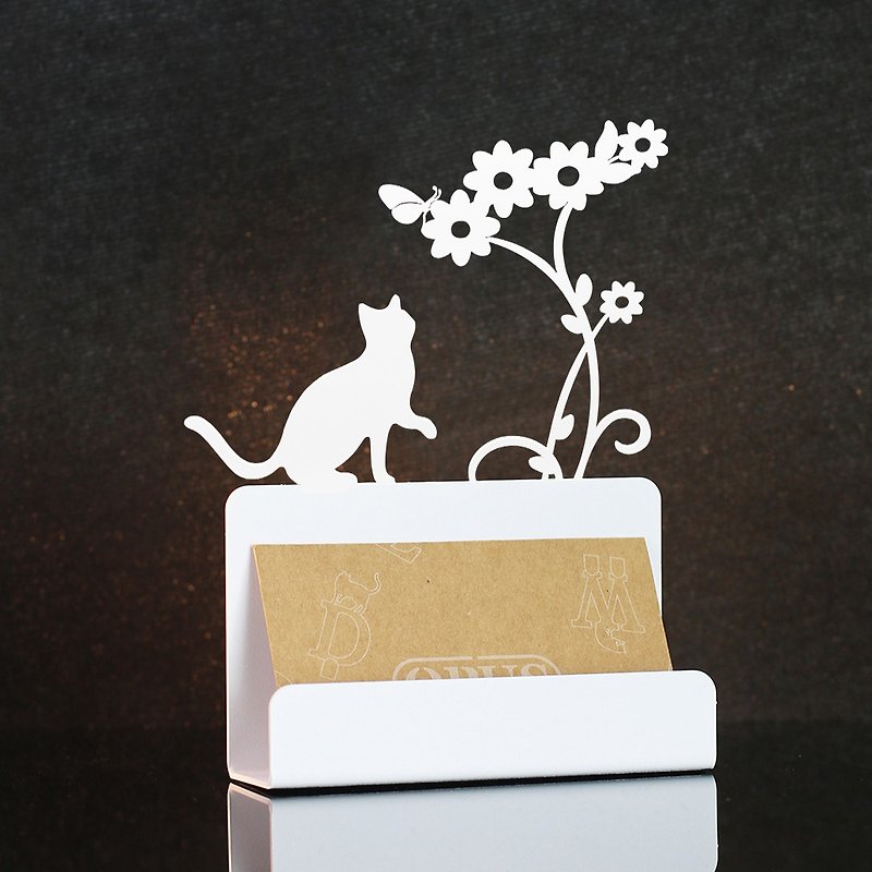 [OPUS Dongqi Metalwork] European-style wrought iron business card holder-cat (white)/metal business card holder/birthday gift - ที่ตั้งบัตร - โลหะ 