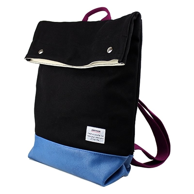 AMINAH-Black Canvas Backpack【am-0271】 - Backpacks - Cotton & Hemp 