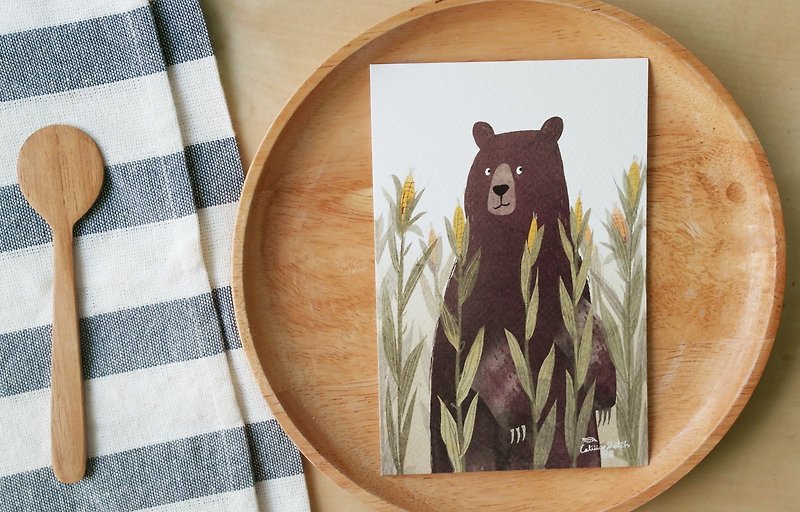 โปสการ์ดหมีข้าวโพด - การ์ด/โปสการ์ด - กระดาษ สีนำ้ตาล
