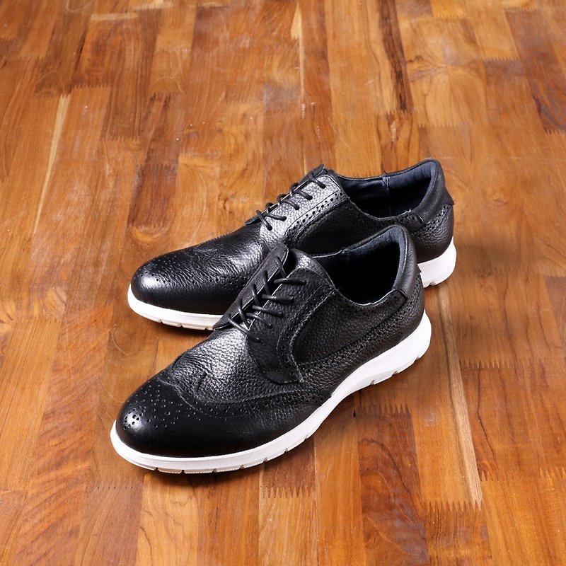 Vanger elegant beauty ‧ Sports trend carved casual shoes Va172 black - รองเท้าลำลองผู้ชาย - หนังแท้ สีดำ