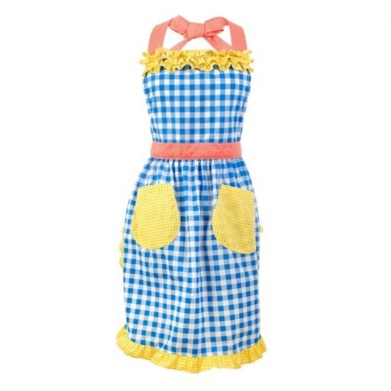 GINGER │ Denmark and Thailand Design - piping Check double pocket Apron - Blue - Aprons - Cotton & Hemp 