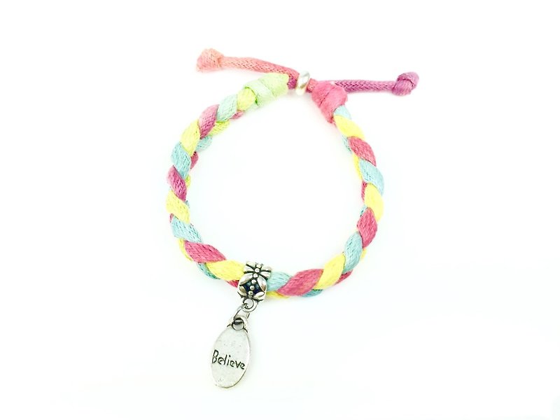 "Three color twist braid x BELIEVE tag" - Bracelets - Cotton & Hemp Multicolor
