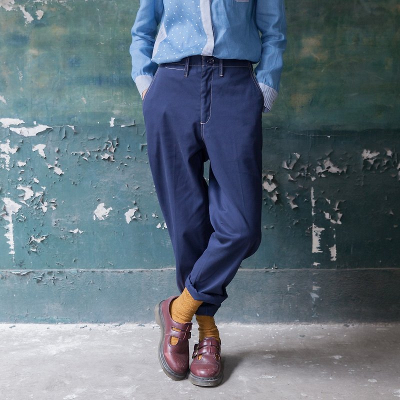 SUMI Boyfriend boyfriend brushed twill classic blue denim pants _4AF700_ - กางเกงขายาว - ผ้าฝ้าย/ผ้าลินิน สีน้ำเงิน