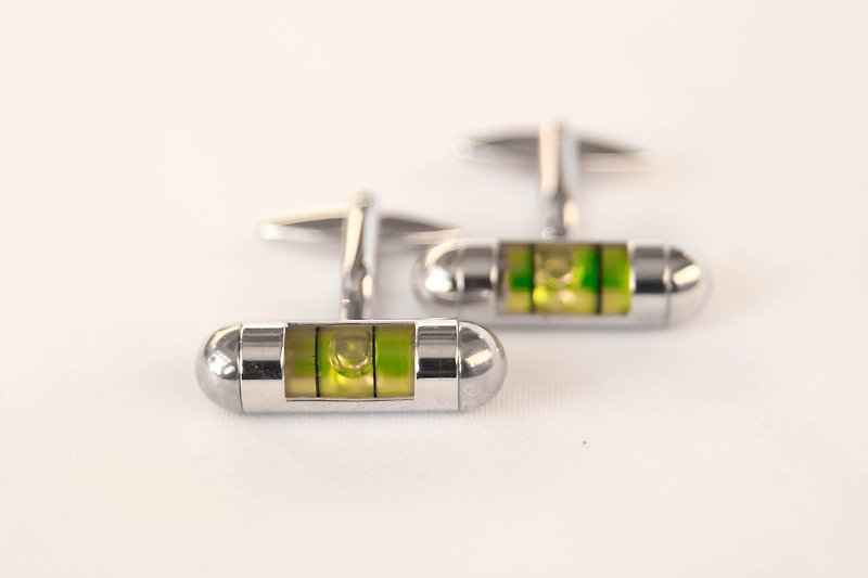 Measuring Level Cufflinks (Silver with Green/Gold with Green) Level Rules Cuffinks - Cuff Links - Other Metals 