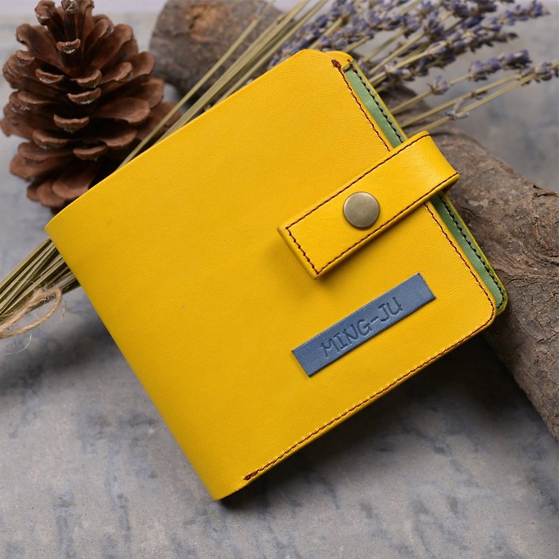 [DOZI leather hand-made] Three short clips. Short straight section clip, wallet - can change the design, this section with an identification card window, banknote mezzanine card is inserted, and wallet, leather is dyed production, free to color, like yello - Wallets - Genuine Leather Yellow