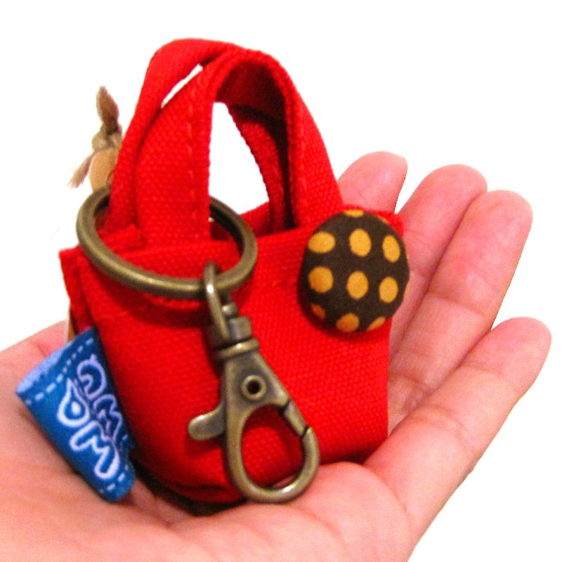 Small red bag keyring/ Small bag keychain/gifts/ Cute accessory purse keyring - ที่ห้อยกุญแจ - ผ้าฝ้าย/ผ้าลินิน สีแดง
