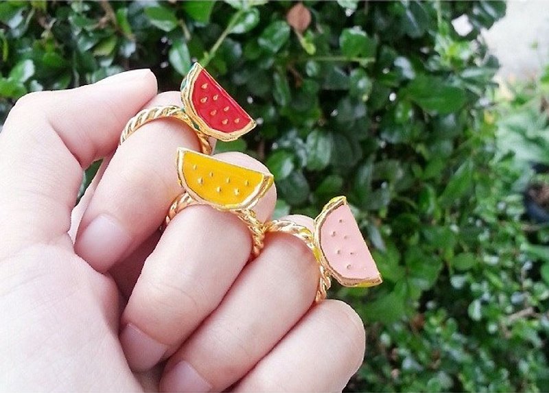 Glorikami 夏天吃西瓜黃銅戒指 - 戒指 - 其他金屬 紅色