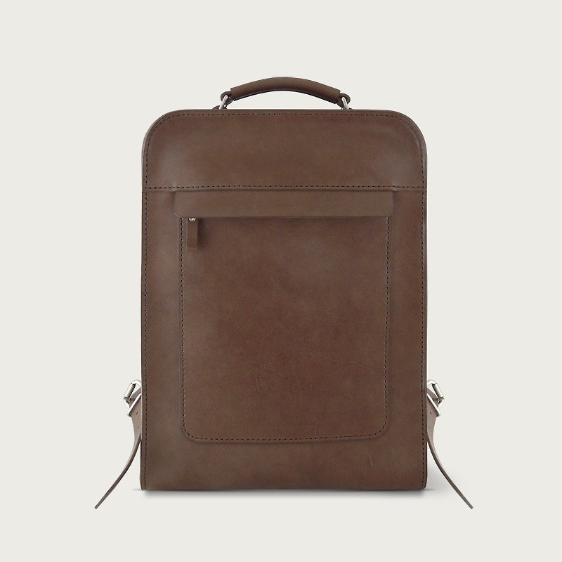LINTZAN ”真皮手工縫製“ 真皮後背包／手提包 -- 深咖啡 - 後背包/書包 - 真皮 咖啡色