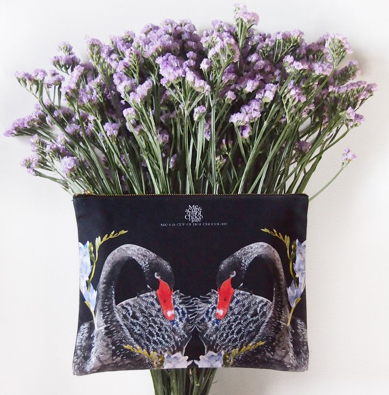 [ミー＆＃038;ホットチョコレートのカップ] BLACK SWAN /黒い白鳥カスタムクラッチ - クラッチバッグ - コットン・麻 ブラック