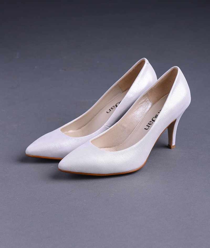[Sports sum] micro open toe sexy pointed silent stiletto shoes _ pearl light silver white (after 23) - รองเท้าส้นสูง - หนังแท้ ขาว