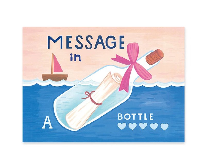 Bottle Letter In A Bottle Illustration Postcard / Card - การ์ด/โปสการ์ด - กระดาษ สีน้ำเงิน