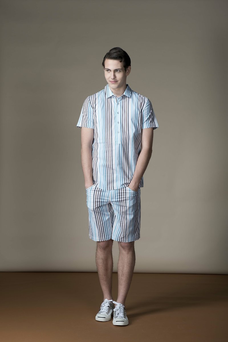 Sevenfold Gradient stripes short (Blue/Brown) 漸層條紋短褲(藍/褐) - 男短褲/工作短褲 - 其他材質 