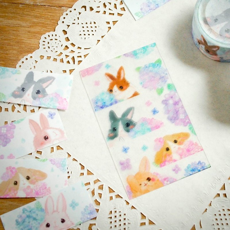 紫陽花 兔兔紙膠分裝片 / 4P - 卡片/明信片 - 塑膠 多色