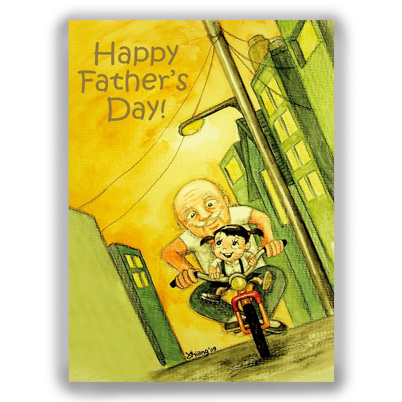 Father's Day-Hand-painted Illustrator Universal Card Father Card/Postcard/Card/Illustration Card-Grandfather and Grandson Love - Cards & Postcards - Paper Orange