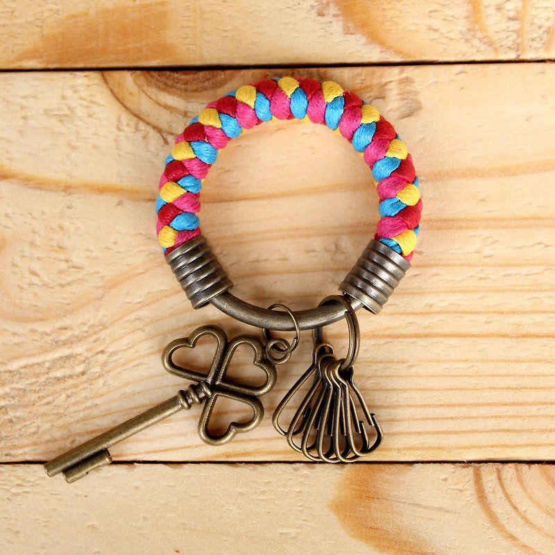 四色純手工編織腊繩鐵環鑰匙圈(小)/客製化
