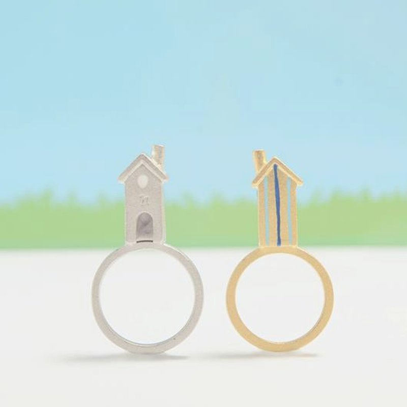 小さな縞模様の家の指輪、小さな家の指輪、家の指輪、小さな家の指輪 - リング - 金属 