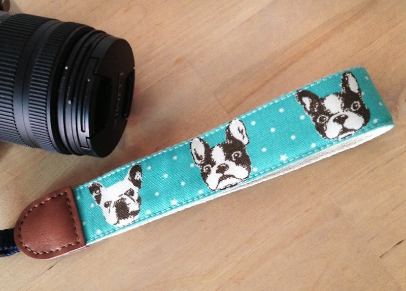 Camera strap - French Bulldog - ที่ใส่บัตรคล้องคอ - ผ้าฝ้าย/ผ้าลินิน สีน้ำเงิน