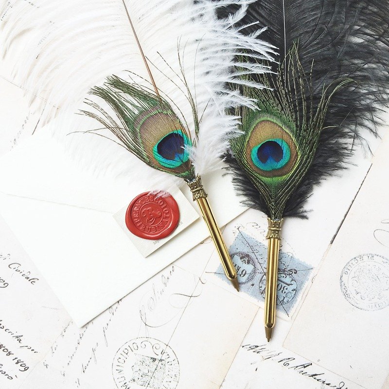 Classic Peacock & Ostrich Ball-Point Pen / Francesco Rubinato - Ballpoint & Gel Pens - Other Materials White