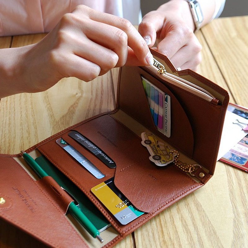 PLEPIC - True Love trip three fold passport wallet - toffee brown, POJ91712 - Passport Holders & Cases - Genuine Leather Brown