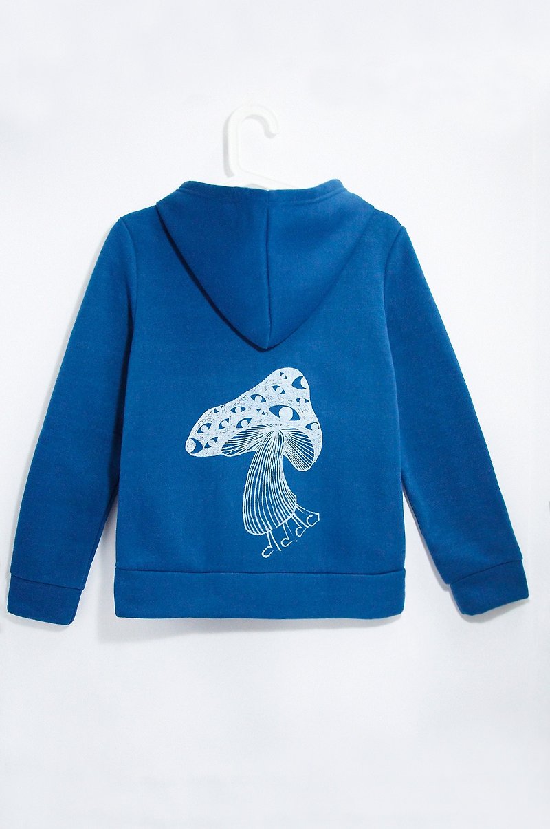 ผ้าฝ้าย/ผ้าลินิน เสื้อแจ็คเก็ต สีน้ำเงิน - Feel the bristles Hooded Jacket - Nepal mushrooms (blue)