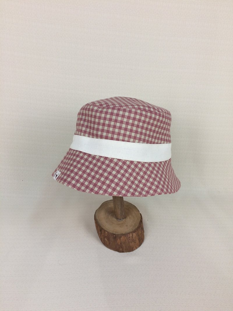バージニア手作り大人の帽子ピンクのチェック柄の両面帽子 - 帽子 - その他の素材 オレンジ