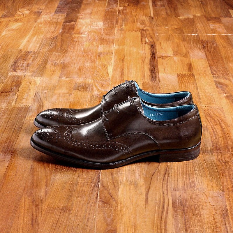 Vanger elegant and beautiful ‧ steady modern carved Derby shoes Va191 deep coffee - รองเท้าอ็อกฟอร์ดผู้ชาย - หนังแท้ สีนำ้ตาล