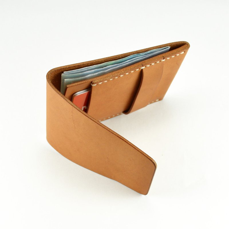 【kuo's artwork】 Hand stitched leather short wallet - Wallets - Genuine Leather 