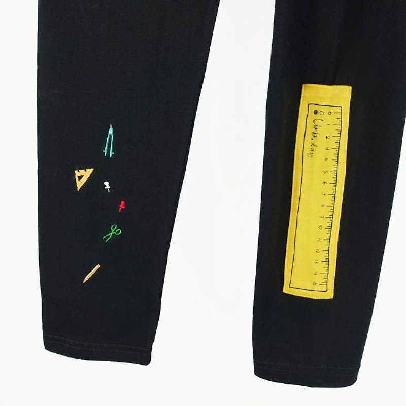 Stationery set pants (black + yellow pocket) - กางเกงขายาว - ผ้าฝ้าย/ผ้าลินิน สีดำ