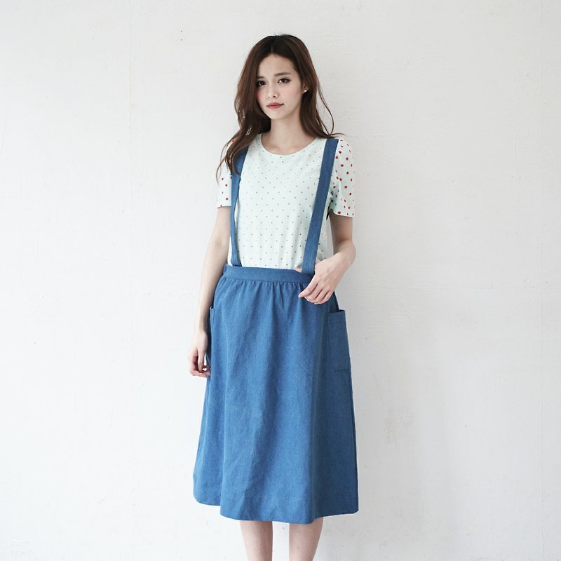 ◆ SUMI PLUS+手作系列吊帶工作裙◆3SF254_丹寧 - 裙子/長裙 - 其他材質 藍色