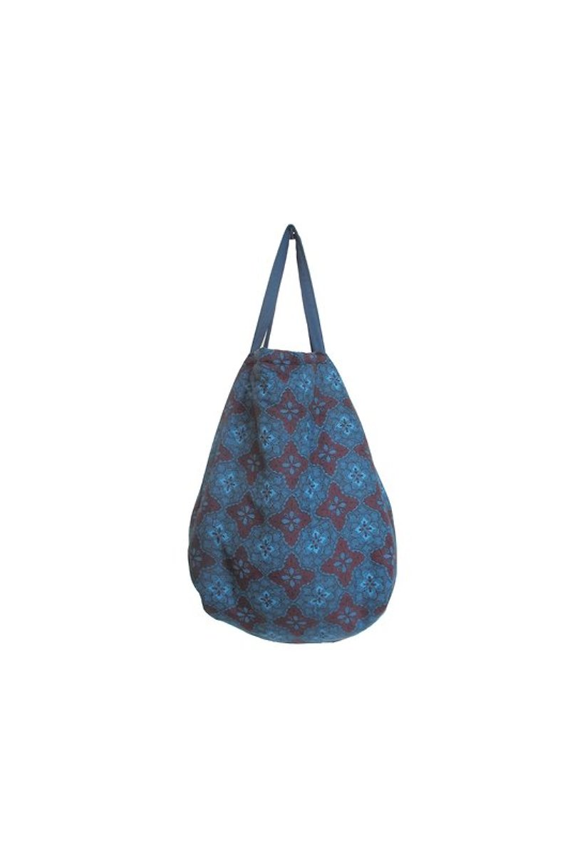 【Wahr】日式花紋軟質雙層布包 - 側背包/斜背包 - 其他材質 藍色