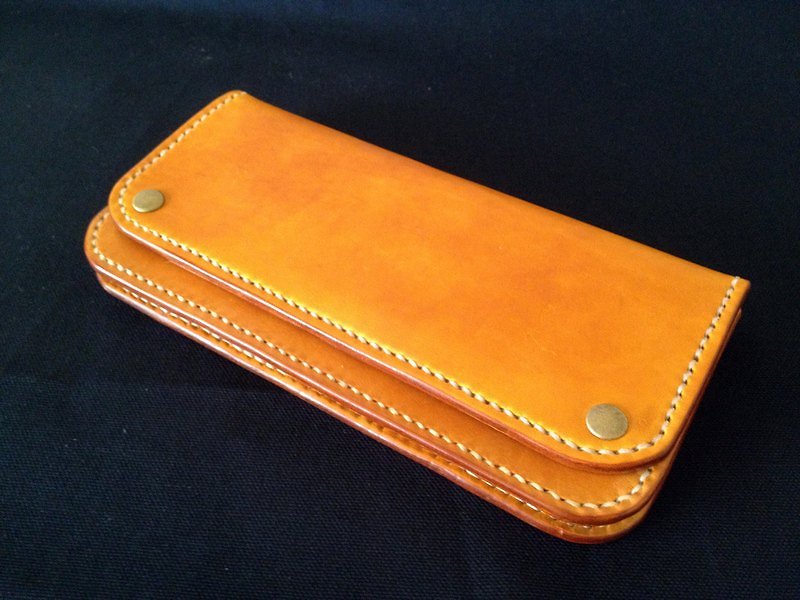 Long clip handmade leather long long clip clip - กระเป๋าสตางค์ - หนังแท้ สีส้ม