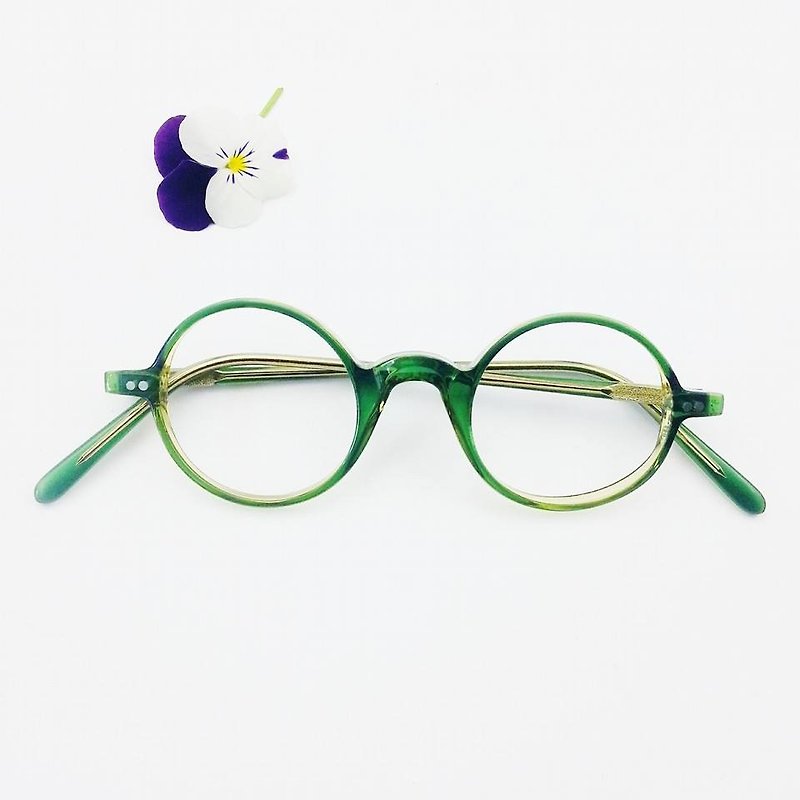 ] [失われ、古い緑色の紙緑の円の意味を見つける小さなミラーグラスボックス - 眼鏡・フレーム - プラスチック グリーン