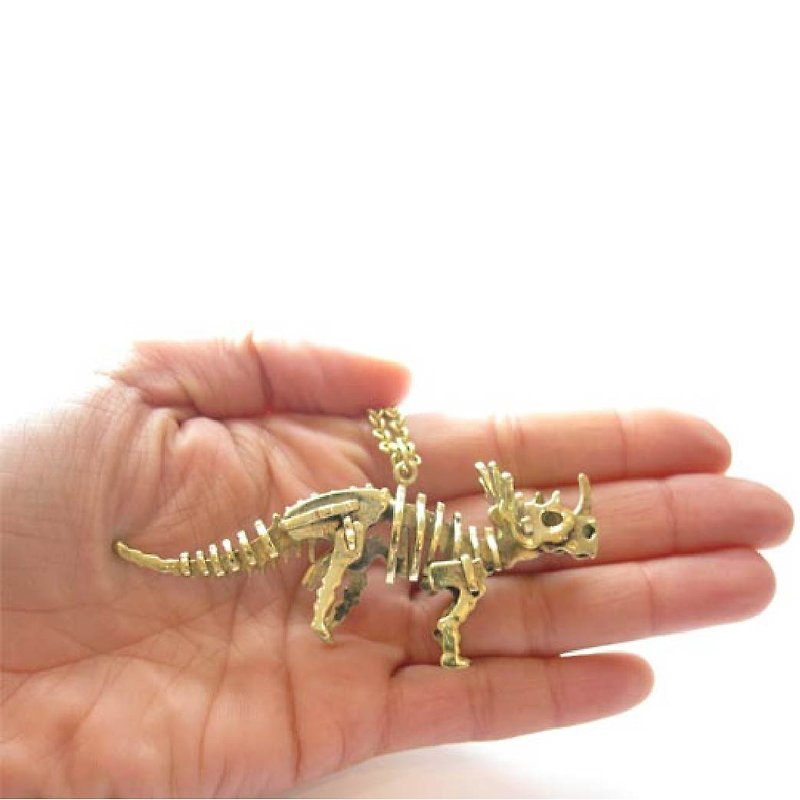 Triceratops skeleton pendant in brass with oxidized antique gold color,Rocker jewelry ,Skull jewelry,Biker jewelry - Necklaces - Other Metals 