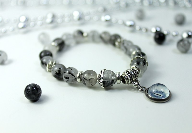 Cat EYE 10mm cat * Black grain Silver beaded bracelet Tibetan - Bracelets - Gemstone Black