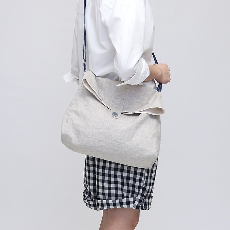 BUFU basic linen messenger bag   A131003 - กระเป๋าแมสเซนเจอร์ - ผ้าฝ้าย/ผ้าลินิน สีเทา