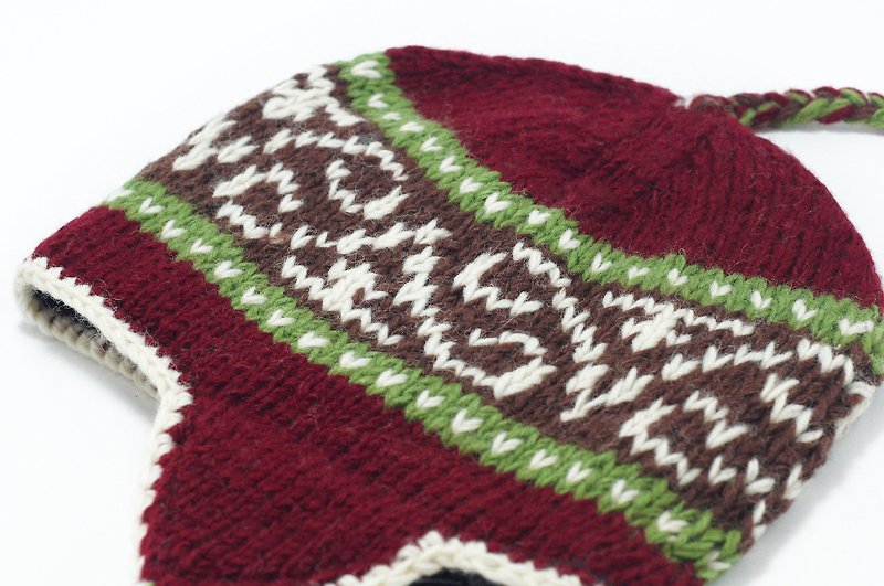 Hand-woven pure wool hat / flight caps / knitting caps / wool cap - Eastern Europe Totem (a handmade limited edition) - หมวก - วัสดุอื่นๆ สีแดง