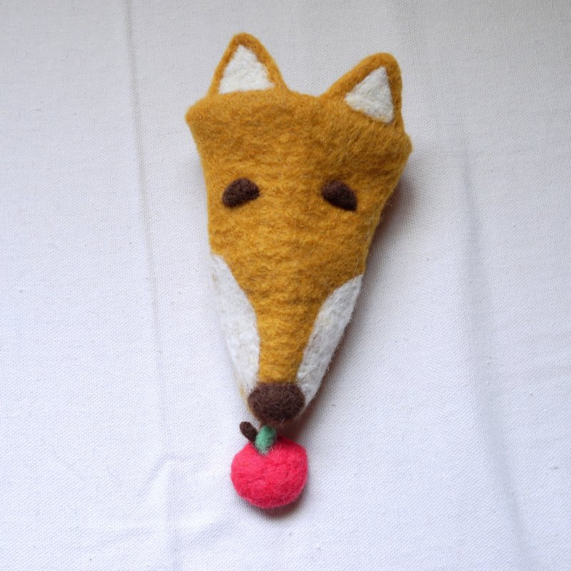 Wool felt fox key case-yellow Brown - Keychains - Wool Gold
