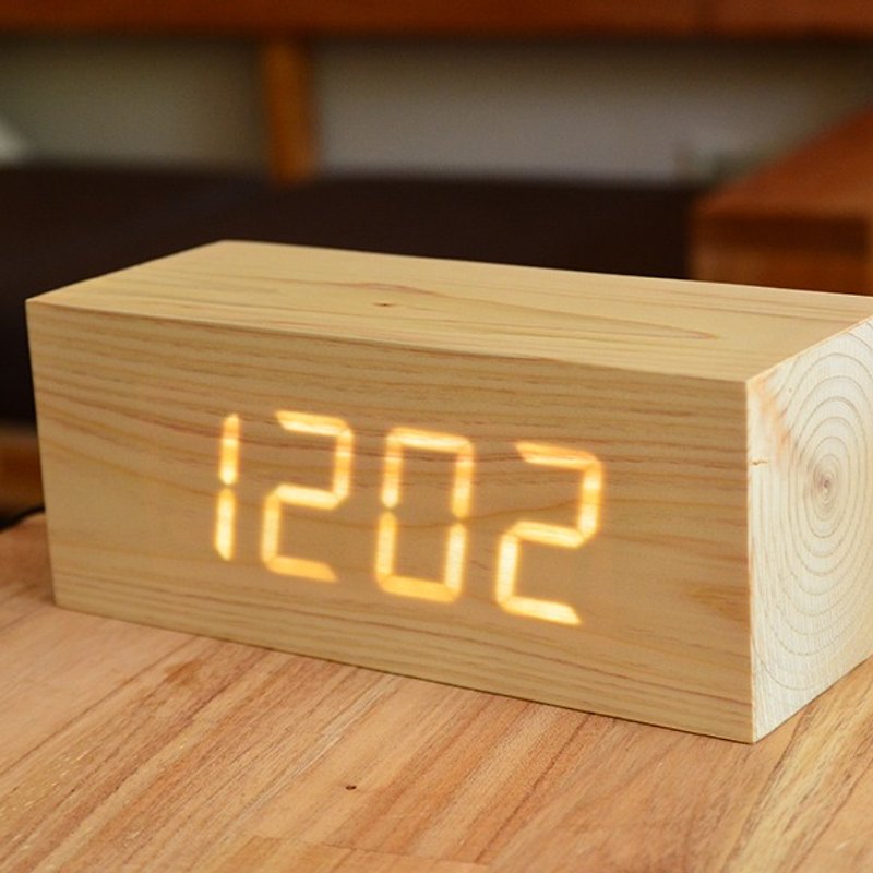 心持木LED時計 木頭時鐘 - 時鐘/鬧鐘 - 木頭 金色