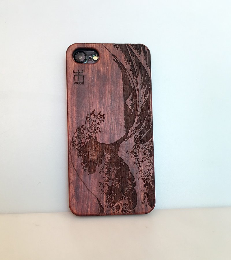 Customize wooden iPhone and Samsung case, personalized gift, Sea wave - เคส/ซองมือถือ - ไม้ 