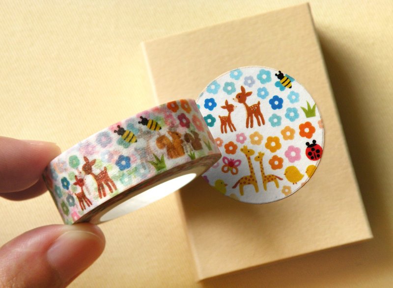 Giraffe and Deer in Jungle Decorative Paper Tape - มาสกิ้งเทป - วัสดุกันนำ้ หลากหลายสี