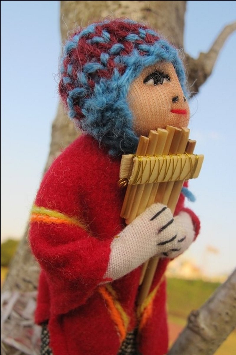 Peruvian boy piper - Stuffed Dolls & Figurines - Other Materials Khaki