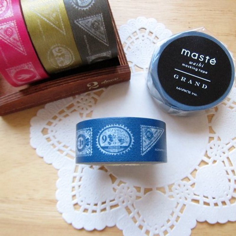 maste Masking Tape 和紙膠帶【郵票-海軍藍 (MSG-MKT25-NV)】 - 紙膠帶 - 紙 藍色