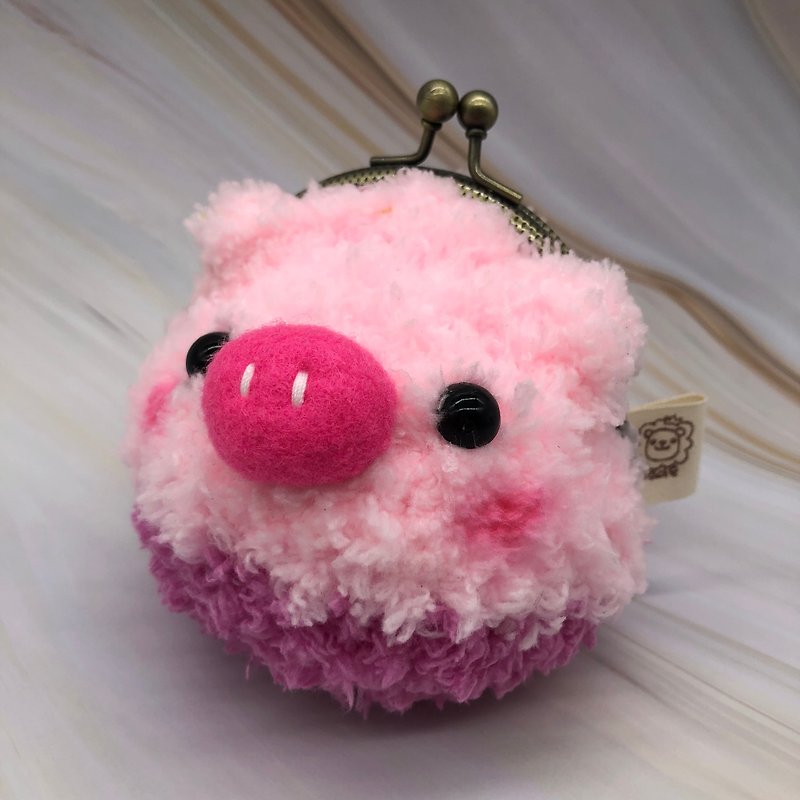 粉粉小豬-毛線編織動物零錢包 口金包 兩種尺寸 - 零錢包/小錢包 - 其他材質 粉紅色