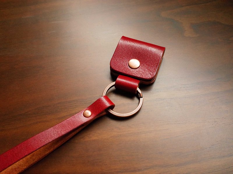IPPI- emergency key ring - burgundy leather / manual - ที่ห้อยกุญแจ - หนังแท้ สีแดง
