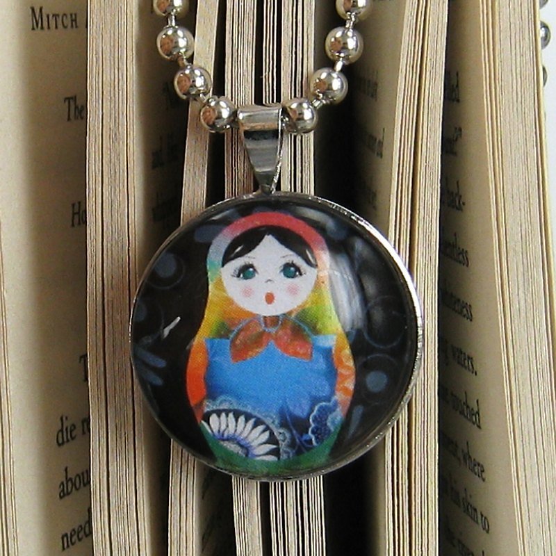 Glass Gemstone Pendant Necklace - Russian doll - สร้อยคอ - วัสดุอื่นๆ 