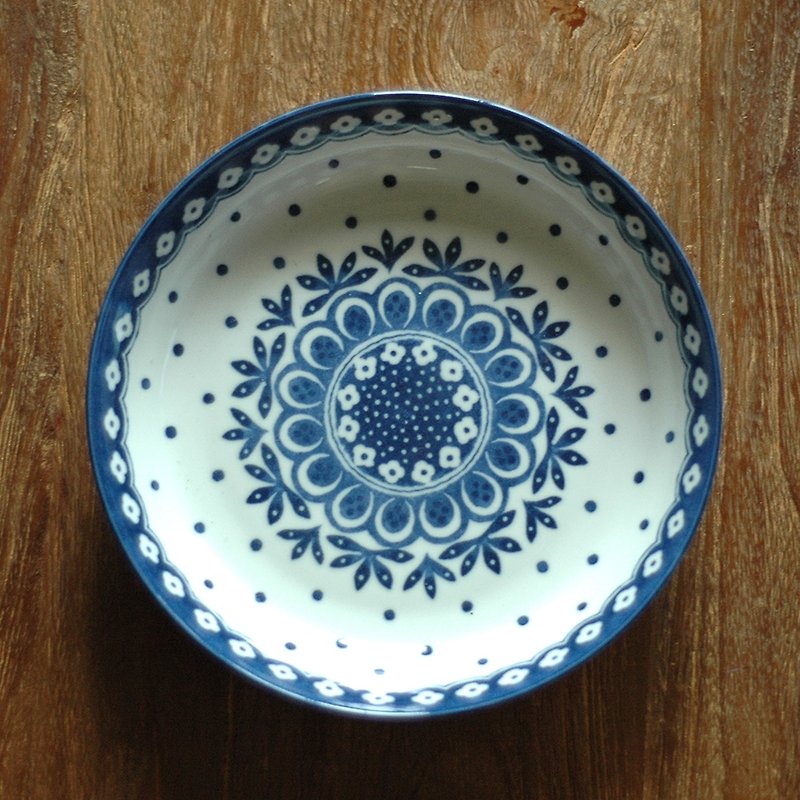日式北歐風 復古花 深盤子 2入 - จานเล็ก - วัสดุอื่นๆ สีน้ำเงิน