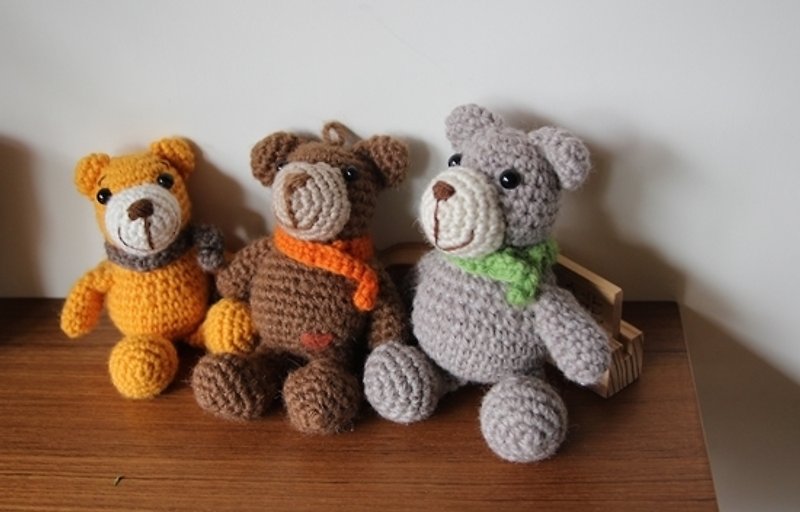 Amigurumi crochet doll: Bear wear scarf, brown bear, yellow bear, gray bear - Stuffed Dolls & Figurines - Other Materials Multicolor