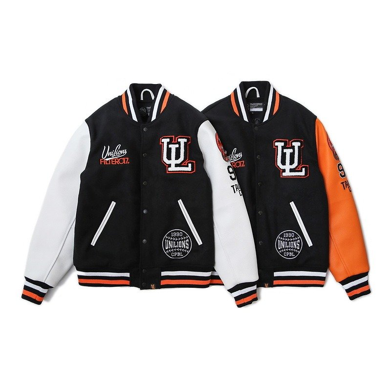 Uni-Lions x Filter017 Baseball Jacket wool leather sleeve baseball jacket - เสื้อโค้ทผู้ชาย - วัสดุอื่นๆ หลากหลายสี
