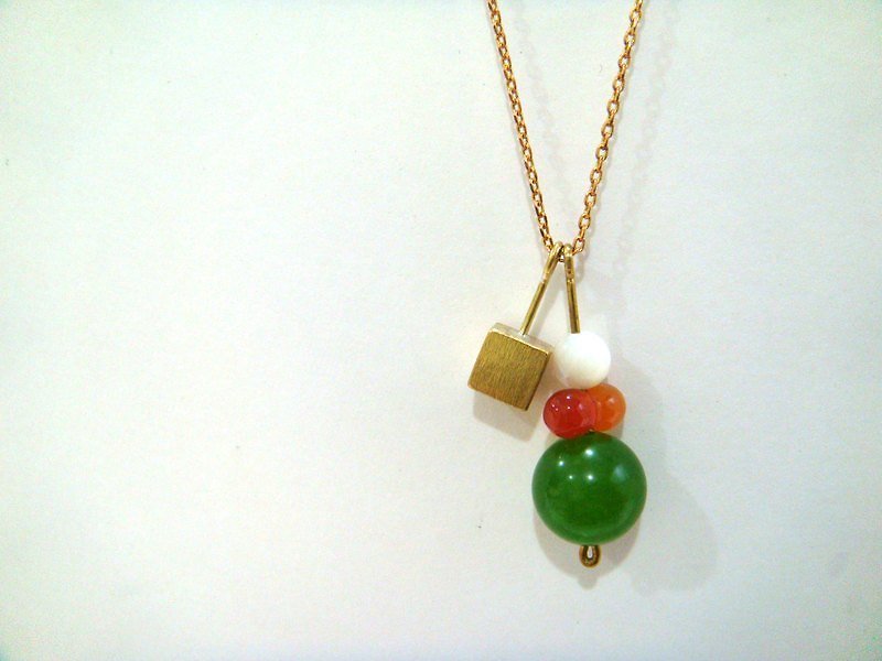 StUdio] [square Bronze Stone necklace 2 - Necklaces - Other Metals Green