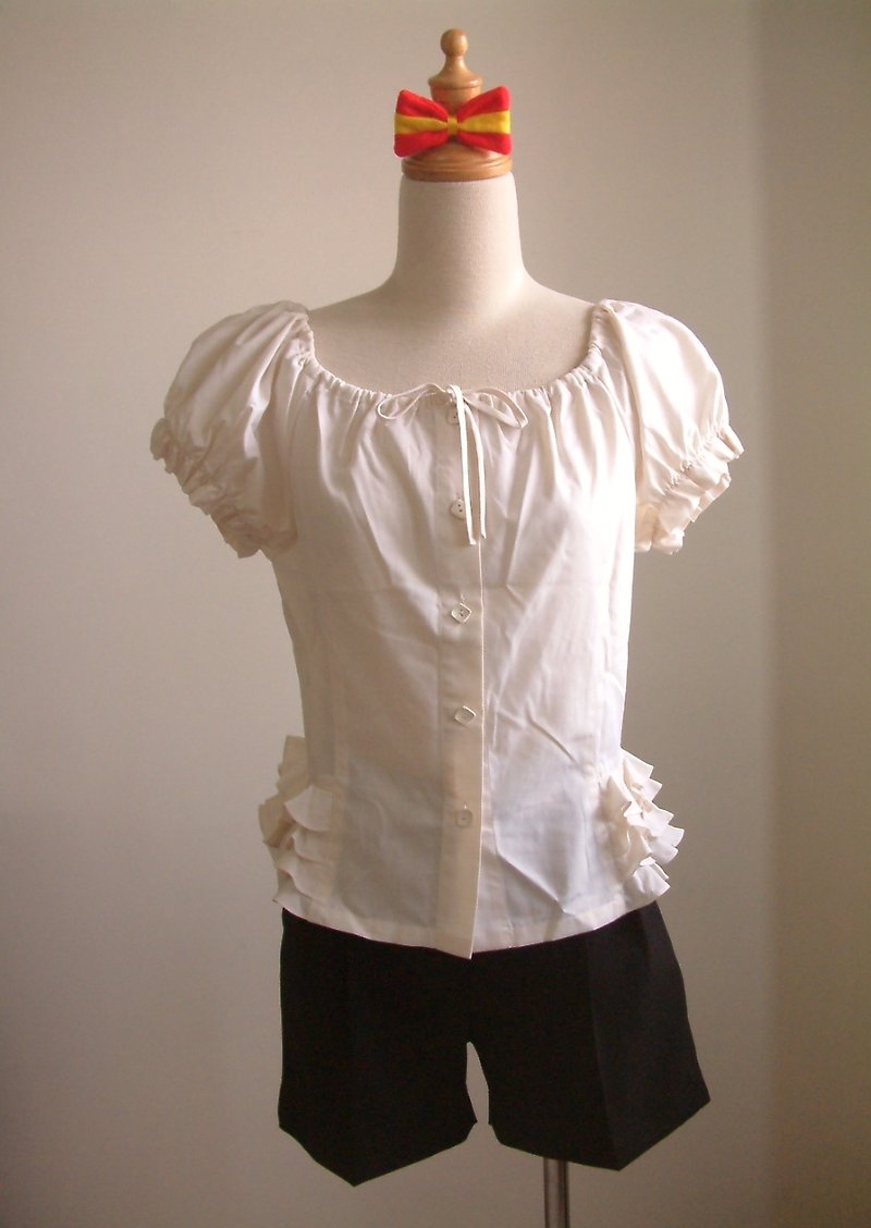 Small ruffled puff sleeve top - Other - Other Materials White